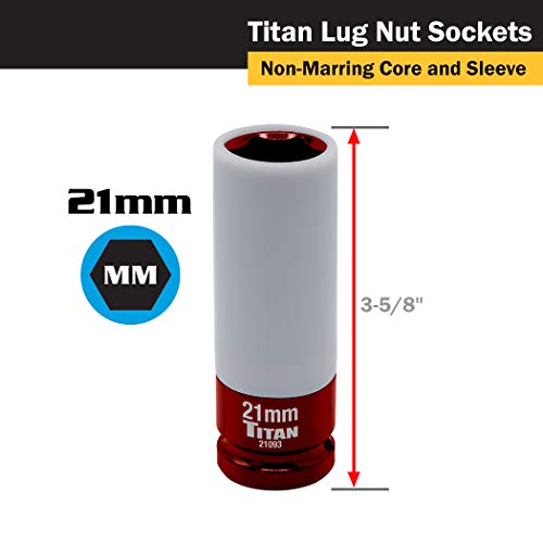 Titan 21183 3-Piece 1/2-Inch Drive Non-marring Impact Deep Lug Nut Socket Set, Includes 17mm, 19mm, and 21mm - size: 3pc Set