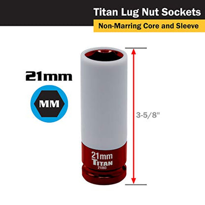 Titan 21183 3-Piece 1/2-Inch Drive Non-marring Impact Deep Lug Nut Socket Set, Includes 17mm, 19mm, and 21mm - size: 3pc Set