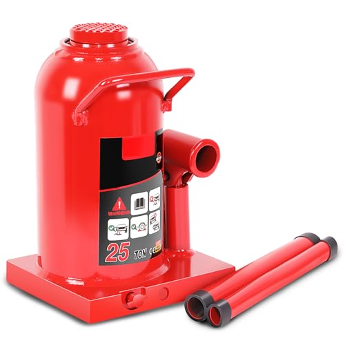 Magshion 25 tons Automotive Welded Hydraulic Bottle Jack w/Manual Handle for Car, Truck, SUV, 10" to 18" Lifting Range (Red)