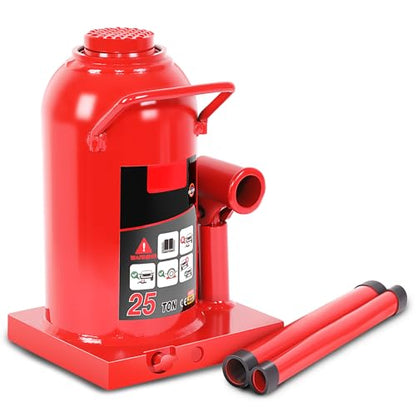 Magshion 25 tons Automotive Welded Hydraulic Bottle Jack w/Manual Handle for Car, Truck, SUV, 10" to 18" Lifting Range (Red)