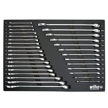 Wiha 30492 31-Piece Combination Wrench Set, SAE and Metric | 12-Point Box and Open Ends, Full Drawer Tray