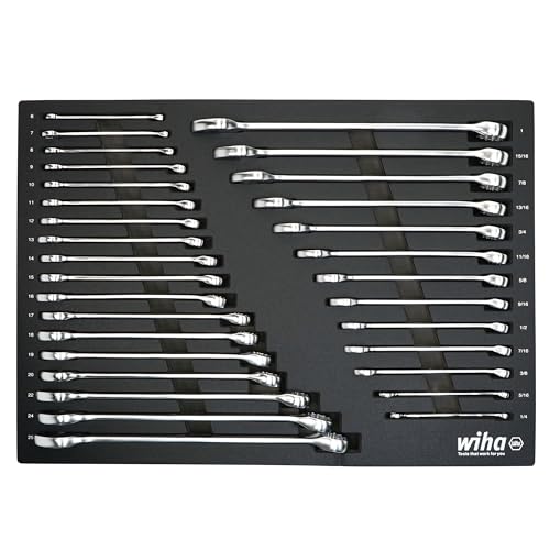 Wiha 30492 31-Piece Combination Wrench Set, SAE and Metric | 12-Point Box and Open Ends, Full Drawer Tray