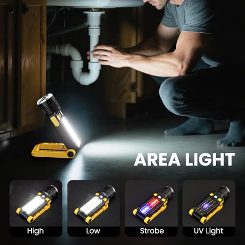 Rechargeable LED Magnetic Work Light, Portable Work Lights, 7 Flashlight Modes with 360° Rotating Hook and Carabiner, USB Charging for Camping, Hunting, and Car Repairs(2 Packs) - size: 2 Pack Yellow