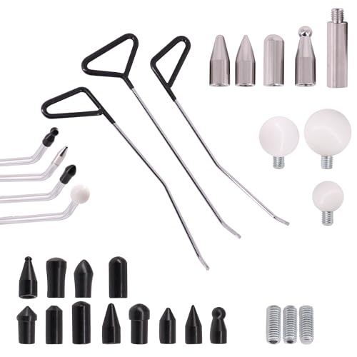 Dent Repair Tools 3 Pieces of Dent Removal Rods with Awl Head Paintless Dent Removal Kit Car Auto Body Dent Removal of Hail Dents and Door Ding (3 PCS Rod 20 PCS Pen) - style: 23PCS