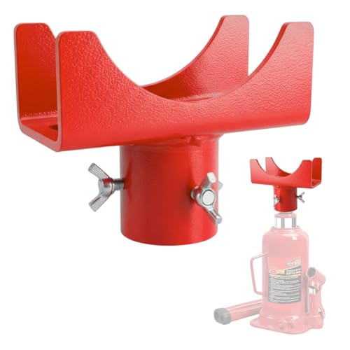 2-in-1 Bottle Jack Adapter with Triple-Lock for 3"/4" Round & 2" Square Axle Tubes - Universal Wobble-Free Fit for 2T-12T Bottle Jacks, Heavy Duty 1/4" Steel Saddle for RV, Truck, Trailer - color: Red