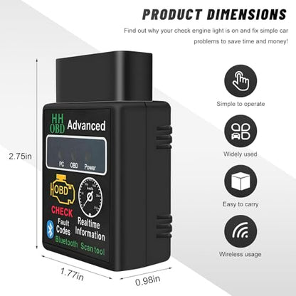OBDII Car Diagnostic Scanner, Engine Fault Code Reader Bluetooth Scan Tool with Reset & Live Data, Professional OBD2 Wireless Automotive Diagnostic Tester for Phone and PC