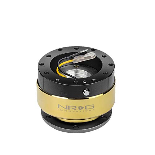 NRG (SRK-200) Black Body/Chrome Gold Ring GEN 2.0 Racing Performance Steering Wheel Quick Release Adapter Fit 2-Way 6-Hole Pattern Design - color: Black Body / Chrome Gold Ring