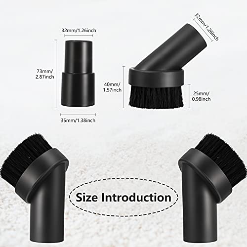 Honoson 3 Pcs 25 mm Vacuum Brush Attachment Round Dust Brush with 1-1/4 to 1-3/8 Inch Hose Adapter for 1.25 Inch Cleaner Vacuum Attachment Soft Bristle Replacement(PP Material)