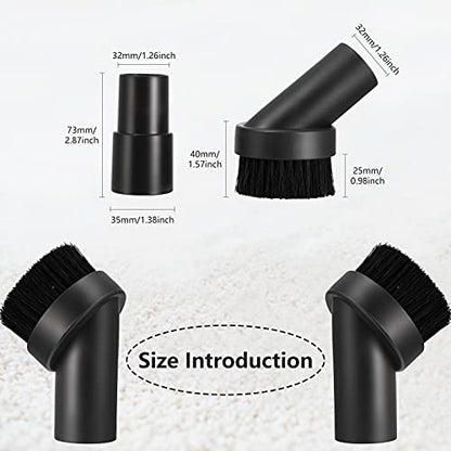 Honoson 3 Pcs 25 mm Vacuum Brush Attachment Round Dust Brush with 1-1/4 to 1-3/8 Inch Hose Adapter for 1.25 Inch Cleaner Vacuum Attachment Soft Bristle Replacement(PP Material)
