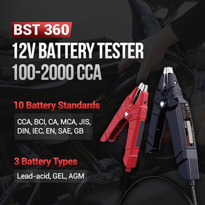 Launch Battery Tester, BST 360 Bluetooth Battery Test Clip, 12V Car Battery Tester with Charging System/Cranking Test, Auto Battery Analyzer for Cars/Trucks/RVs/Motorcycles/Boats