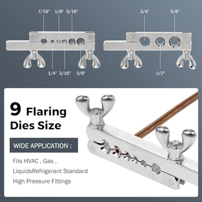BEAMNOVA Flaring Tool Kit for Copper Tubing Brake Line, 9 Sizes 1/8" to 3/4" Single Flare Set with Cutter & Case for HVAC Refrigeration