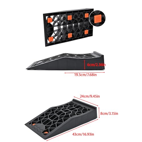 Car Rubber Ramps, 2 Pcs Low Profile Vehicle Service Ramps with Surface, 4000 Lbs Capacity Tire Changing for Garage