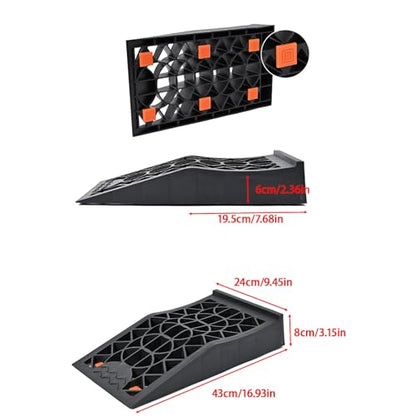 Car Rubber Ramps, 2 Pcs Low Profile Vehicle Service Ramps with Surface, 4000 Lbs Capacity Tire Changing for Garage