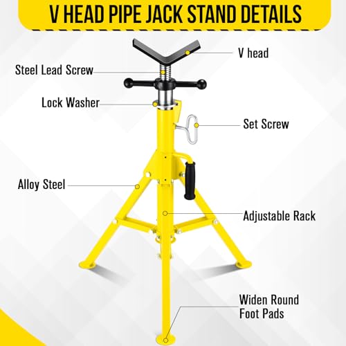 2PCS Pipe Jack Stand, Heavy Duty Pipe Stand, 2500LB Jack Stands Carbon Steel with Portable Folding Legs 28-52 Inch Height Adjustable 1/8"-12" Capacity - color: Yellow | 2PCS