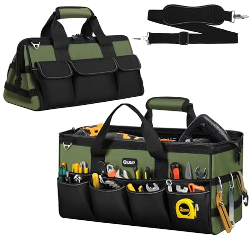 UUP Heavy Duty Tool Bag 20-Inch, Extra Large 16-Pocket Portable Empty Tool Box Organizer Storage, Toolbox Organization, Soft Handle Carrying Toolbag with Zipper, Father Dad Men Mechanic Birthday Gift - color: Green, size: 20 Inch