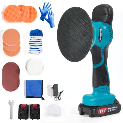 Cordless Car Buffer Polisher Machine, 28 PCS Complete Set & 2X21V Batteries | 6 Variable Speeds Random Orbital Polisher For Car Detailing, Scratch Removal, Waxing & Repair