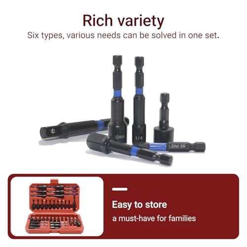 39-Piece Magnetic Nut Driver Set, Includes Metric & SAE Impact Driver Bit Set, Bit Extension & Drill Bit Adapter | 1/4" Hex Shank | Cr-V Steel, Screwdriver Bits, Bit Holder, Slotting Tool Box - size: 39-Piece Magnetic Nut Driver Set
