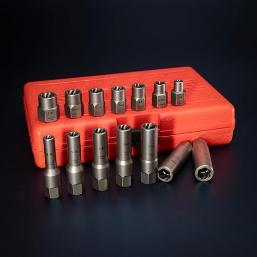 NEIKO 04207A Impact Nut & Bolt Extractor Set, 14 Piece Lug Nut Removal Tool, 3/8 Drive, Deep and Shallow Stripped Bolt Extractor Socket Set, Rounded Bolt Removal tool, Nut Remover Socket Set, CR-Mo - size: 14 Piece, style: Extractor Set