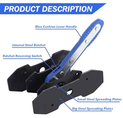Brake Caliper Press Tool, 360 Degree Ratchet Caliper Piston Spreader | with 2 Extra Steel Plates, Heavy-Duty Brake Caliper Compression Tool with Caliper Hangers for Car, SUV, Truck (Blue)