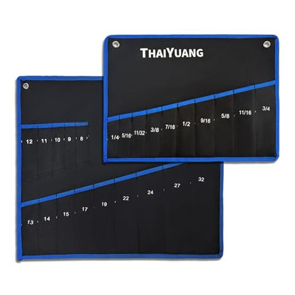 2 Piece Tools Wrench Roll Up Pouch - Wrench Organizer Roll & Wrench Storage Pouch With SAE & Metric Labels (14 pockets+10 pockets) - style: Big 14+10 Pockets