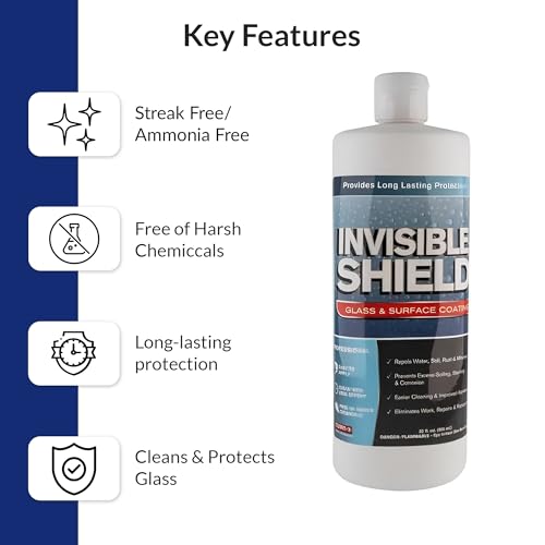 Unelko Invisible Shield Glass and Surface Coating 32oz, Liquid Glass Protection Coating for Mirrors, Tiles, Windshields, Solar Panels, and More, Glass Surface Protector and Sealant Spray
