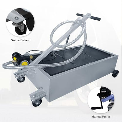 25 Gallon Oil Drain Pan with Electric Pump, Low-Profile Oil Pans for Changing Oil, T-Handle and J-Hook Makes Drain Easier, Gray - color: Gray, size: 25 Gallon