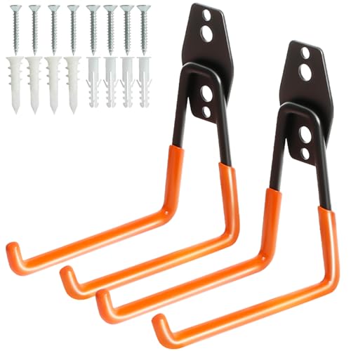 KURUI Heavy Duty Wall Hook for Tool/Water Hose, Garden Hose Holder Wall Mount for Indoors Outside, 2 Pack Garage Storage Hanger for Hanging Shovel/Ladder/Extension Cord, Metal Utility Hook Organizer - size: 5.1 Inch