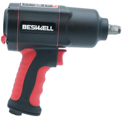 BESWELL 1/2-Inch Air Impact Wrench Set with 1180 Ft-Lbs Max Torque | Powerful twin hammer impact wrench. Comes with 5pcs CR-V steel sockets and carrying case for easy automotive tire service.