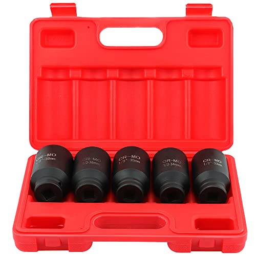 OCPTY 5 Piece 1/2 Inch Drive Deep Impact Axle Hub Socket Set | Fit For Most Cars, 6 Point, 33mm 34mm 35mm 36mm 38mm