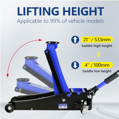 3.5T Low Profile Steel Floor Jack, 7000 lb, Dual Pump, 4"-21" Lift | Heavy-duty steel, dual-piston quick lift, low profile, 4"-21" range, overload safety protection. - size: 3.5T Dual Pump 4"-21"