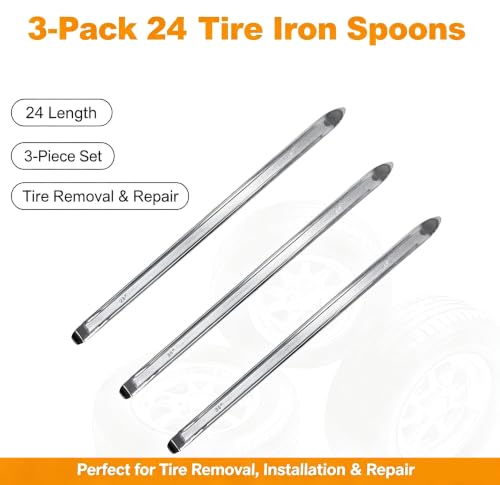 3-Piece 24-Inch Tire Iron Spoon Set - Heavy-Duty Steel Tire Pry Bar Kit with Zinc Coating, Bead Lifting Tool for Motorcycle, Car, and Vehicle Tire Maintenance - size: 24 inch
