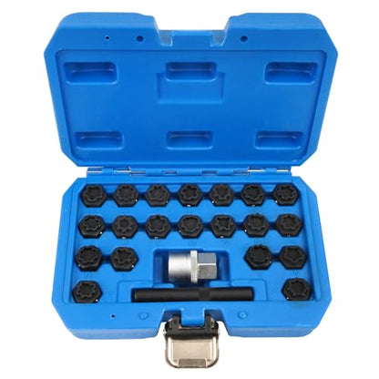 BHB 22PCS Wheel Locking Nut Key Removal Tool Kit Wheel Anti-Theft Lock Lug Nut Screw Remover Set with Punch and 1/2 Inch Driver Scoket Adaptor Compatible with Audi