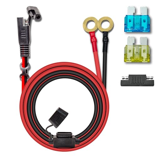 BFXM 10AWG 10FT Charger Cable, SAE to O Ring Terminal Quick Disconnect Harness, 2 Pin SAE Connectors Extension Cables Cord with 15& 20A Fuse and 1 Reverse Plug for Car, Motorcycle, Solar Panel - color: 10awg10ft*1