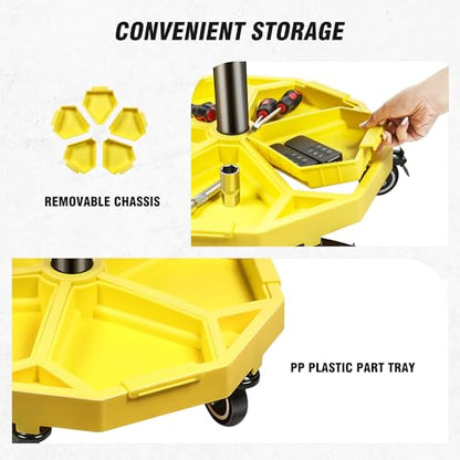 DNA Motoring 350 LBS Rolling Garage Stool, 20.5'' to 25.2'' Adjustable Height Foam-pad Seat, Round Tools Stool, Heavy Duty 3'' Wheels with 2 Brakes, TOOLS-00431 - color: Yellow