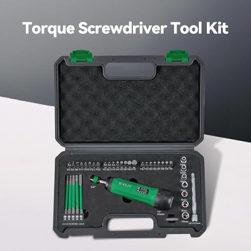 39-Piece Torque Screwdriver Set, 1/4" Hex Quick-Release Head, 10-70 In-lbs Adjustable - Multi-Bit Drive Set, Sockets, Extension Bar - Precision Cycling Tool Kit for Electronic, Bike, Home Repair
