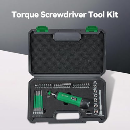 39-Piece Torque Screwdriver Set, 1/4" Hex Quick-Release Head, 10-70 In-lbs Adjustable - Multi-Bit Drive Set, Sockets, Extension Bar - Precision Cycling Tool Kit for Electronic, Bike, Home Repair