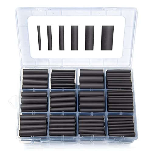 300pcs 3:1 Heat Shrink Tubing Kit, Dual Wall Adhesive Marine Heat Shrink Tube, Electrical Wire Cable Wrap Tubes Assortment with Storage Case for DIY (6 Sizes, Black) - size: Ratio 3:1