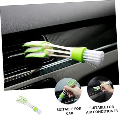 3pcs Car Air Vent Detail Brush Set for Interior Crevice and Louver Cleaning, Green Mini Duster Tools for Automotive Air Conditioner Vents and Dashboard Maintenance