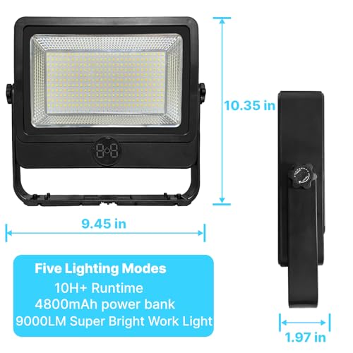 90W Solar Rechargeable Work Light 9000LM, 348 LEDs, 4800mAh, 10H Runtime, IP66 Rainproof, 5 Modes – Portable LED Solar Work Light for Emergency, Camping & Repair