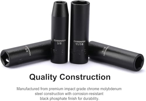 CASOMAN 11 Pieces 1/2-Inch Drive Deep Impact Socket Set, SAE, 6-Point, 3/8-Inch to 1-Inch - size: DEEP(CR-V)