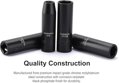 CASOMAN 11 Pieces 1/2-Inch Drive Deep Impact Socket Set, SAE, 6-Point, 3/8-Inch to 1-Inch - size: DEEP(CR-V)
