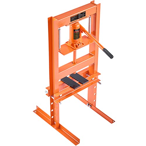 VEVOR Hydraulic 6 Ton H-Frame Garage Floor Adjustable Shop Press with Plates, 6T, Orange - size: 6T