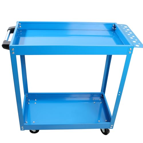 2 Tier Tool Cart Rolling Mechanic Heavy Duty Steel Utility Cart with Lockable Wheels, 450 lbs Capacity Industrial Service Cart for Garage, Warehouse, Workshop (Blue) - color: Blue