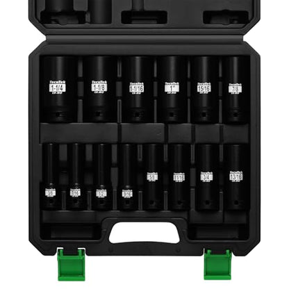 TecoTek 14PCS 1/2" Deep Drive Impact Socket Set, 6-Point, SAE (3/8" to 1-1/4"), CR-MO Steel, With a Storage Case - size: 0.375-1.250 inches (14 Pieces)