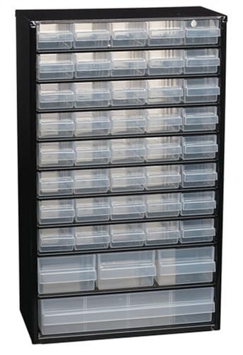 Raaco Steel Storage Cabinet, Tall 44-Drawer (C11-44), with Accessories | Clear Polypropylene Plastic Drawer, Small Parts Organizer, Screws, Nuts & Bolts, Crafts & Hardware - For workshop and garage - size: Tall-44D, style: Steel Cabinets