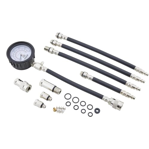 Compression Test Kit, Standard Gauge, For Auto, Marine & Small Engines | Includes Multiple Adapters and Hoses, Air Hold Quick Connect Feature, Molded Case for Easy Storage and Transport