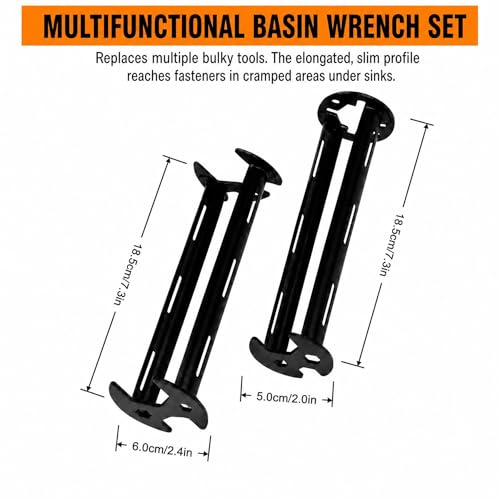 2 Pcs Multifunctional Basin Wrench Set, 11-in-1 Faucet Tool for Tight Spaces, Universal Sink Nut Spanner for Kitchen Bathroom Plumbing Repair