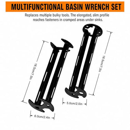 2 Pcs Multifunctional Basin Wrench Set, 11-in-1 Faucet Tool for Tight Spaces, Universal Sink Nut Spanner for Kitchen Bathroom Plumbing Repair