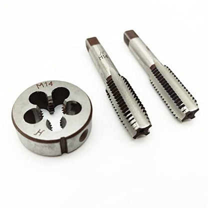AtticZone M14 x 2.0 Metric Hand Thread Tap and Die Set, Right Hand 14 * 2.0, Alloy Tool Steel, 1 Taper Tap, 1 Plug Tap, 1 Round Die for Metal Working DIY Industrial - size: M14x2.0