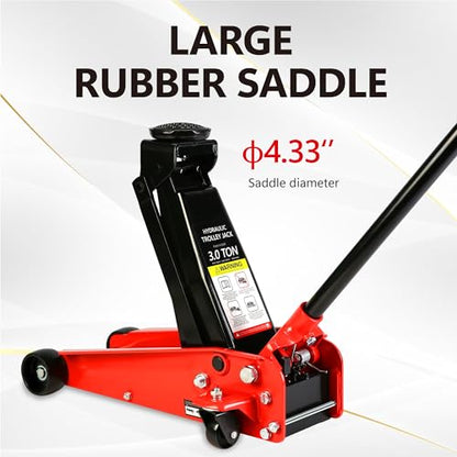 3T Low Profile Steel Floor Jack, 6000 lb, Single Pump, 5.1"-20" Lift, Red | Heavy-duty steel construction. Single piston quick lift pump. Low profile design. Safety overload protection. - size: 3T Single Pump 5.1"-20"(Red)